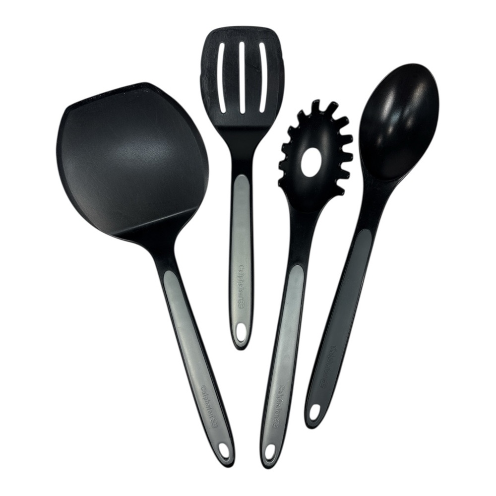 Calphalon 4-Pc Utensil Set Black/Gray Nylon Plastic Spoon Spatula Turner Pasta